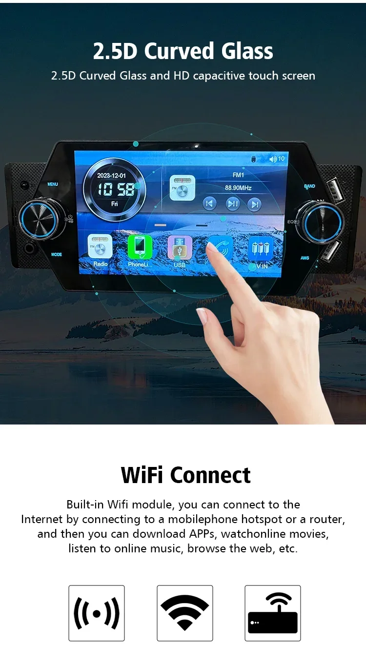 Universal 5inch Car Radio Player 1Din Car Mp5 Player Android Auto + Carplay Stereo Radio RCA Audio FM BT Mirror Link