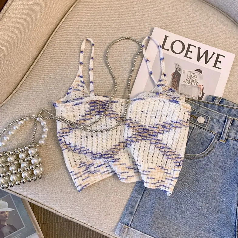 Colorful Striped Camisole Knit Vest Women\'s Summer 2023 New Sweet and Spicy Sexy Sleeveless Tank Top