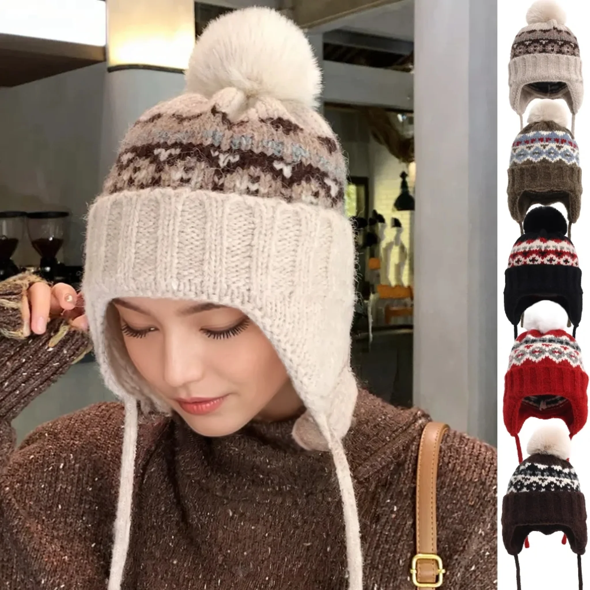 New Style Fashion Beanie Hats Winter Warm Pompoms Cap Dandy Beanies For Women Pattern Winter Designer Knitted Girl Hats
