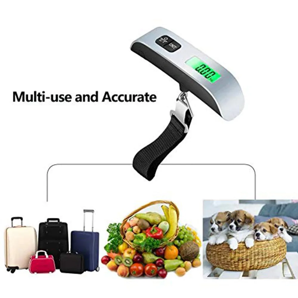 LCD Digital Luggage Scale 50kg Portable Electronic Scale Weight Balance Suitcase Travel Bag Hanging Steelyard Hook Fishing Scale