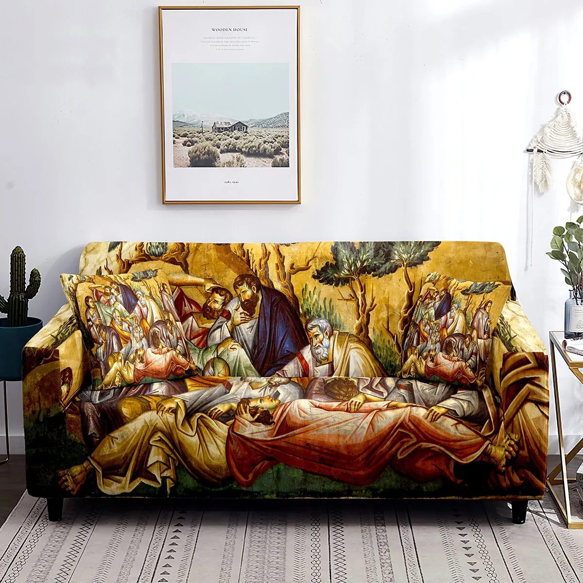 

Oil Painting Sofa Cover Greek Mythology Theme Elastic Couch Cover for Living Room Decor 1/2/3/4 Seater Protector From Dust Stain