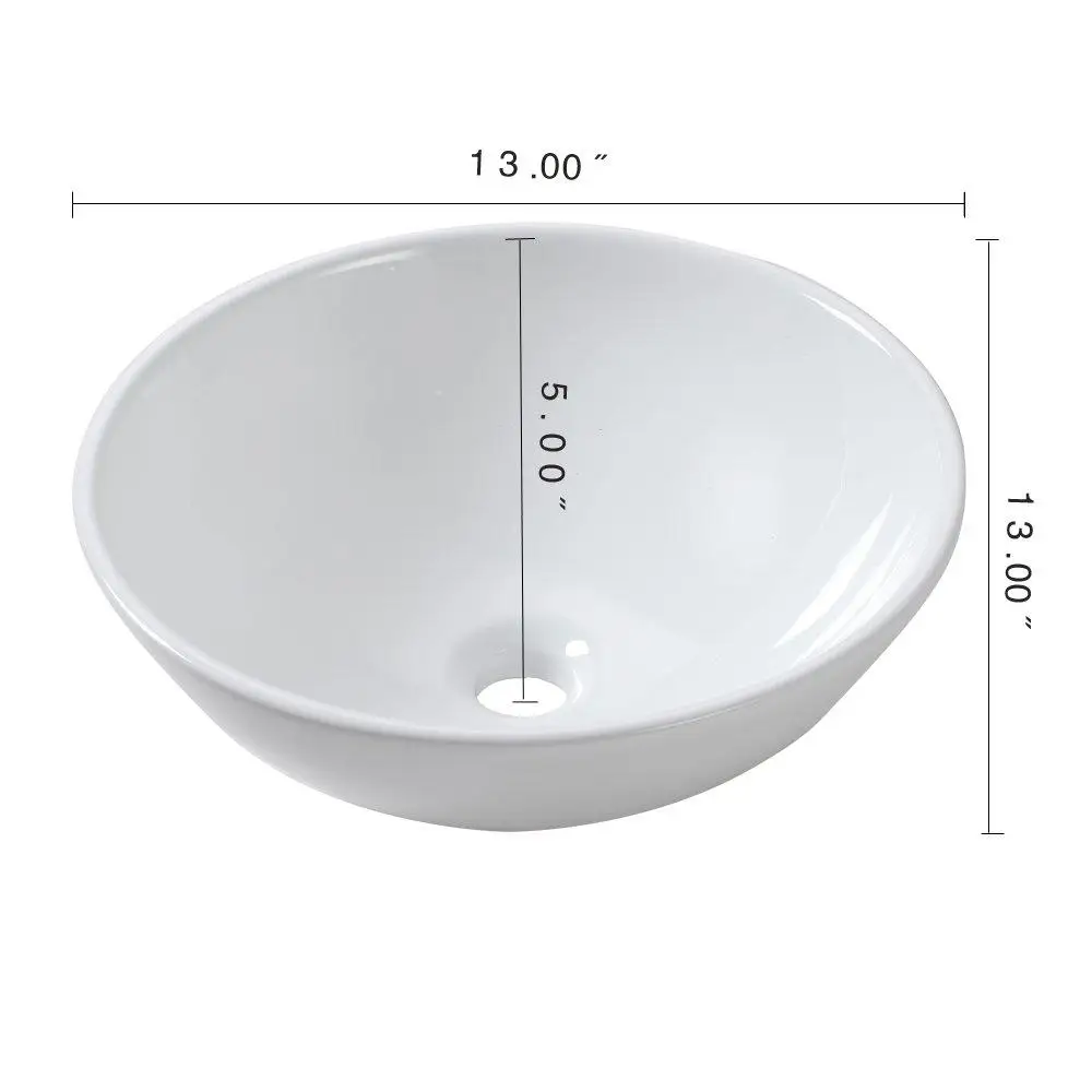 Modern Round White Ceramic Bathroom Vessel Sink 13 Inch Above Counter Installation 5