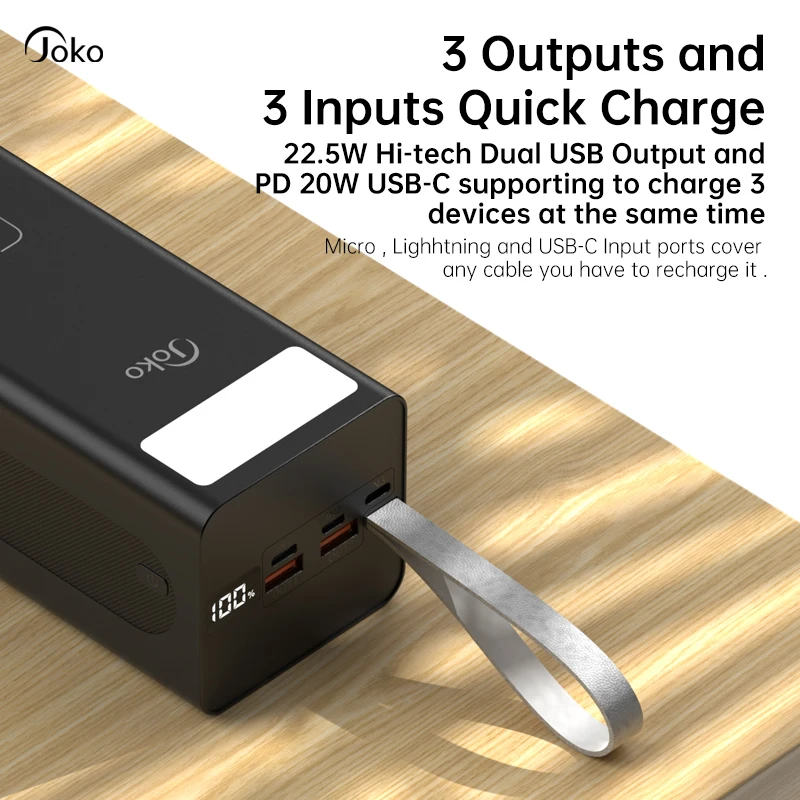 50000mAh Power Bank ,22.5W Fast Charging Portable Charger ,USB-C Battery  bank , Flashlight and LED Display，3Outputs & 2 Inputs Huge Capacity  External