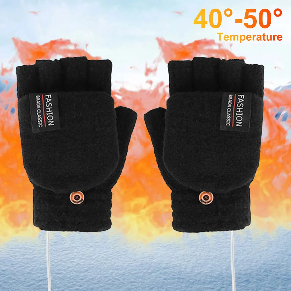 USB Electric Heated Gloves Adjustable Temperature Full Half Finger Warmer Mittens Heater Winter Outdoor Cycling Thermal Gloves