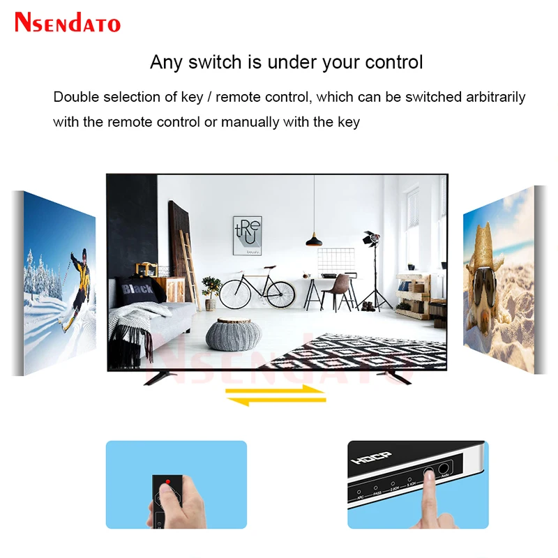 5X1 HDMI Switcher with Audio Extractor HDMI Switcher 5 in 1 out 4K with R/L Audio HDMI Switch ARC Audio Extractor with IR Remote