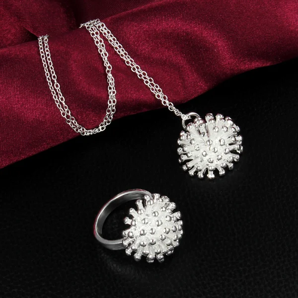 

Popular Brands 925 Sterling Silver Classic Fireworks Pendant Necklace Ring Jewelry Set for Women Fashion Wedding Party Gifts