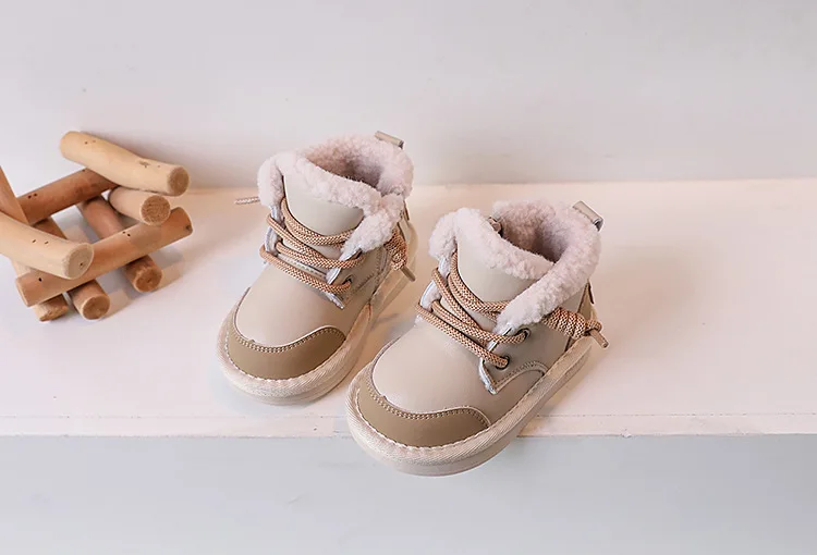 2023 Nuovo Inverno Bambino Per Ragazzi Pelle Caldo Peluche Bambine Scarpe Impermeabili Antiscivolo Moda Bambini Stivali da Neve_voghion.com