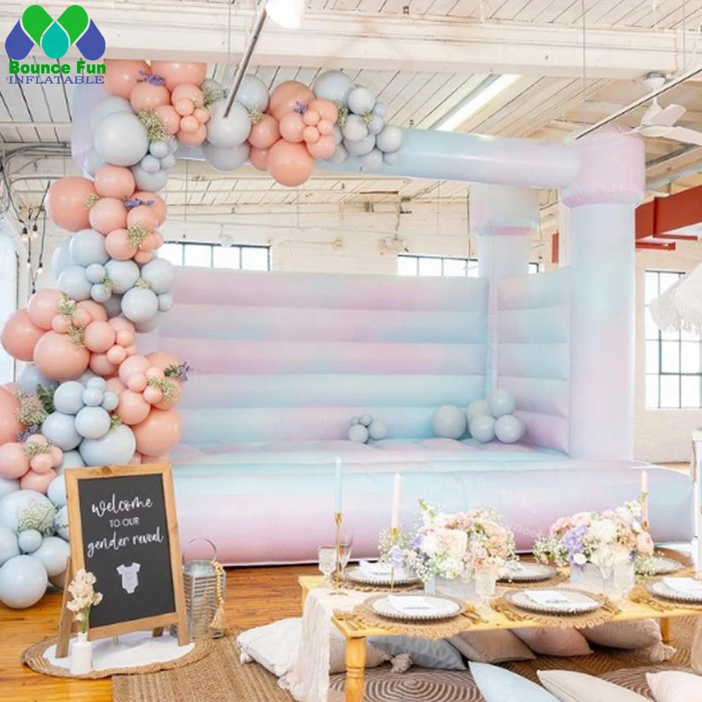 

New Style Commercial Tie Dye Inflatable Bounce House With 4 Post Kids Jumper White Wedding Bouncy Castle For Birthday Party