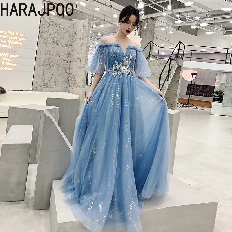

Модное синее элегантное вечернее платье Harajpoo для женщин, новинка 2024, банкетное стильное длинное платье принцессы в стиле сказочного леса
