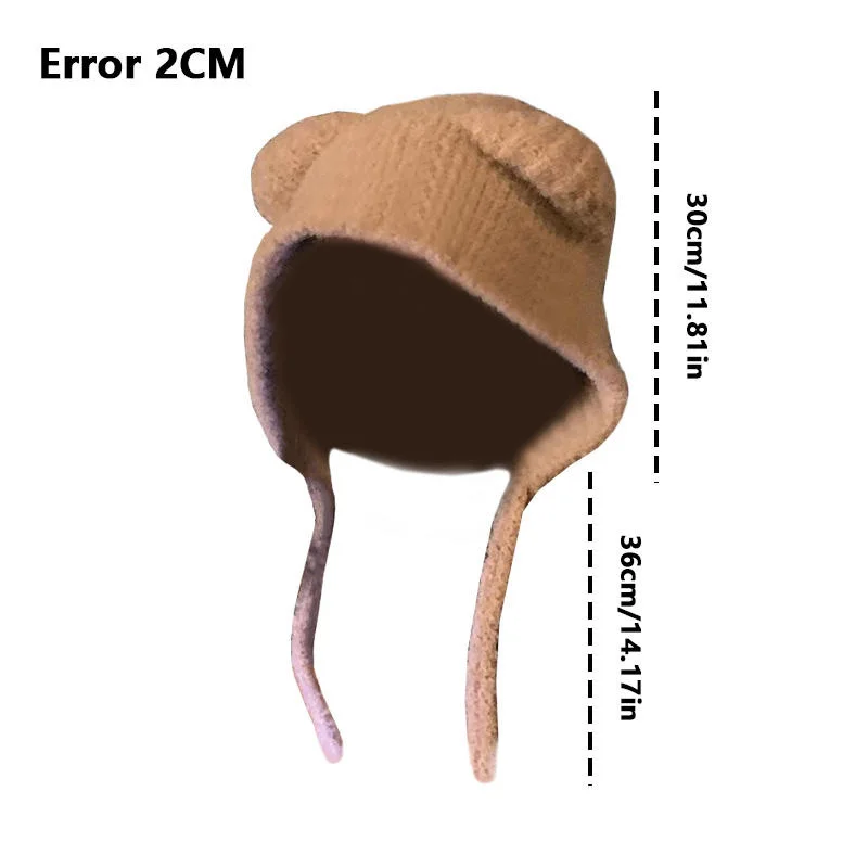 1PC Bear Wool Knitted Earflap Fur Winter Hat