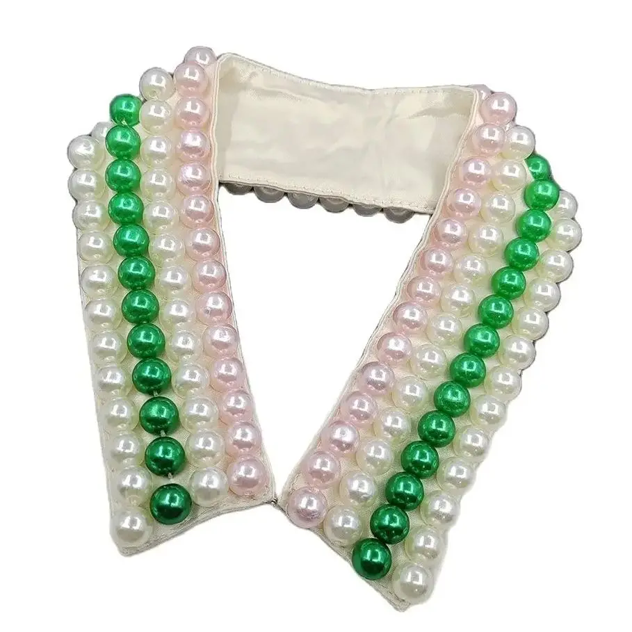 

green and pink greek Sorority Choker Statement Necklace handmade Pearl detachable Collars Necklace