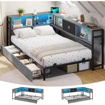 Corner Bed Frame with Storage LED 1
