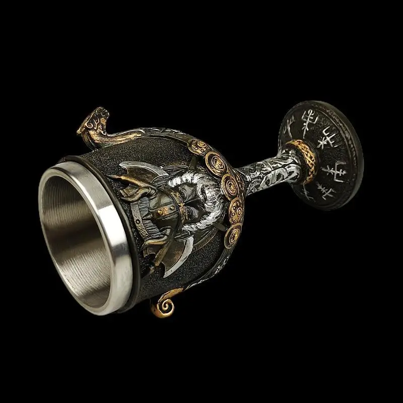 1pc Medieval retro Norse mythology Viking goddess stainless steel resin high footed cup Viking pirate bar beer cup