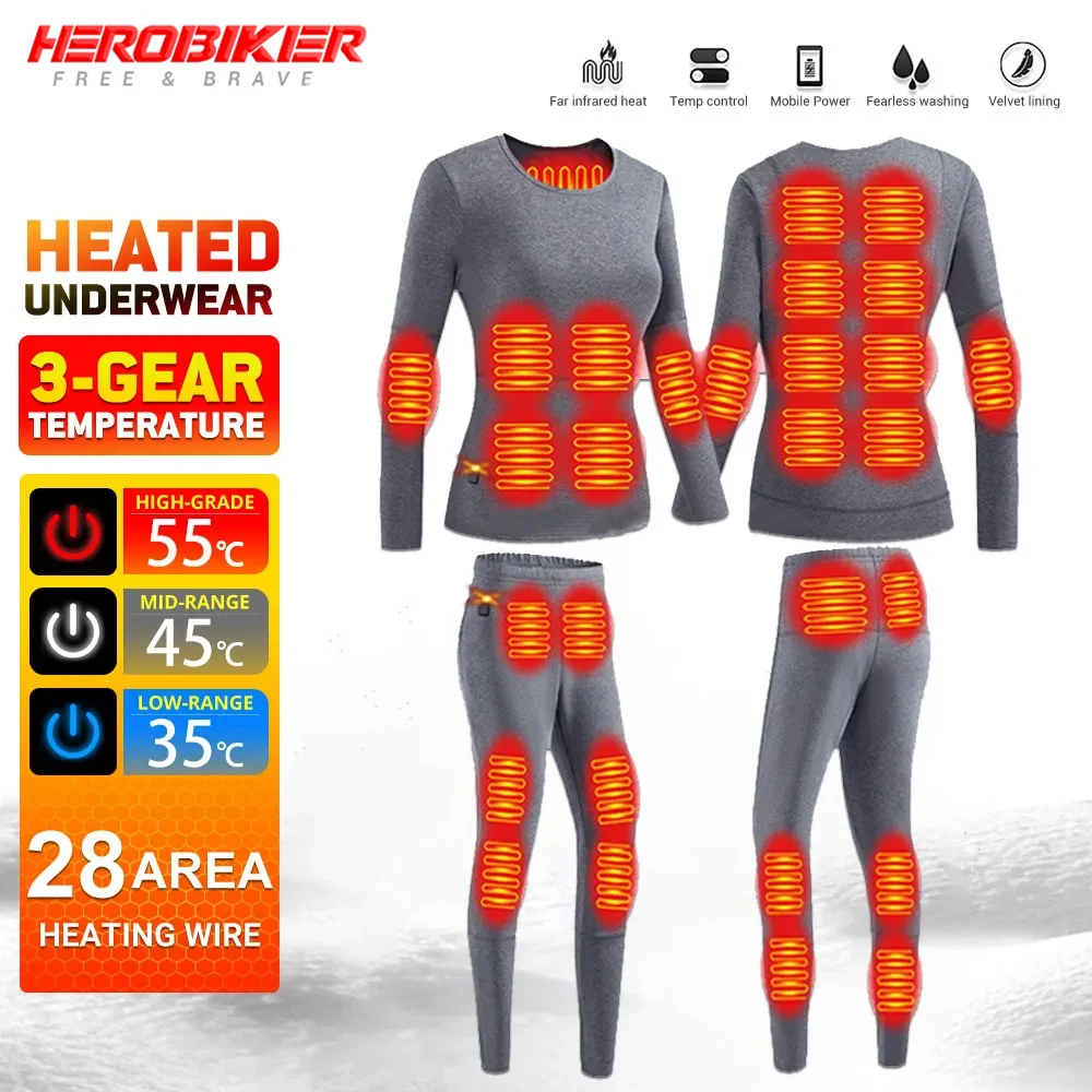 

Winter Thermal Underwear Heated Jacket Men Heated Underwear Men Ski Suit USB Electric Heating Clothing Fleece Thermal Long Johns