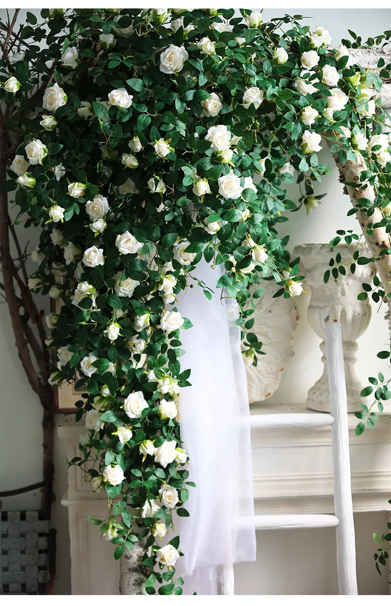 Yannew Boho Künstliche Hängende Rosen Liana Vine Blumengirlanden Wanddekoration Grün für Garten Hochzeit Zuhause Raumdekoration – Detail 6
