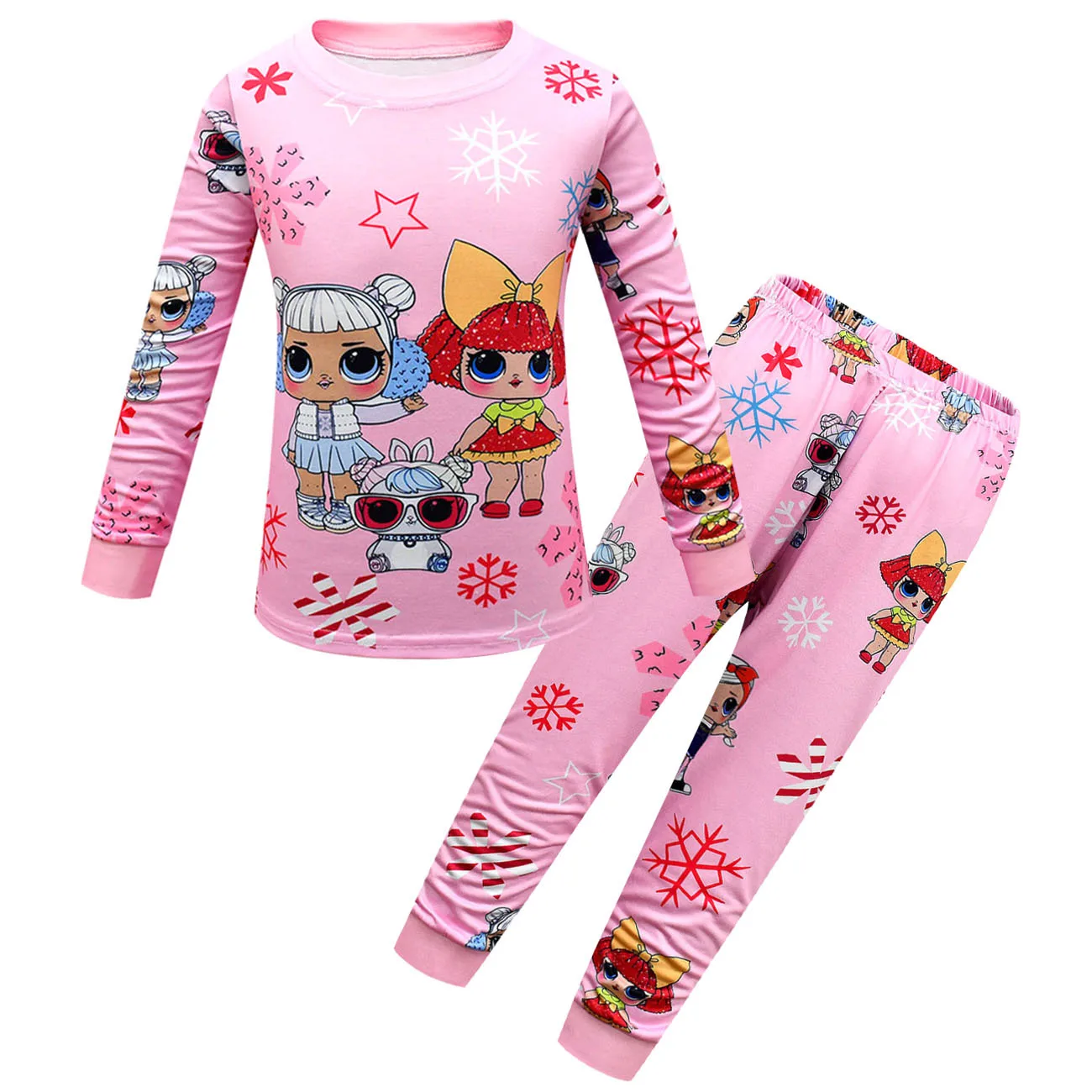 L-LOL Clothing 3 6 8 10y Kids Homewear Suit Long-sleeved Two-piece Pajamas Birthday Gift For Girls Kids autumn clothes pajamas