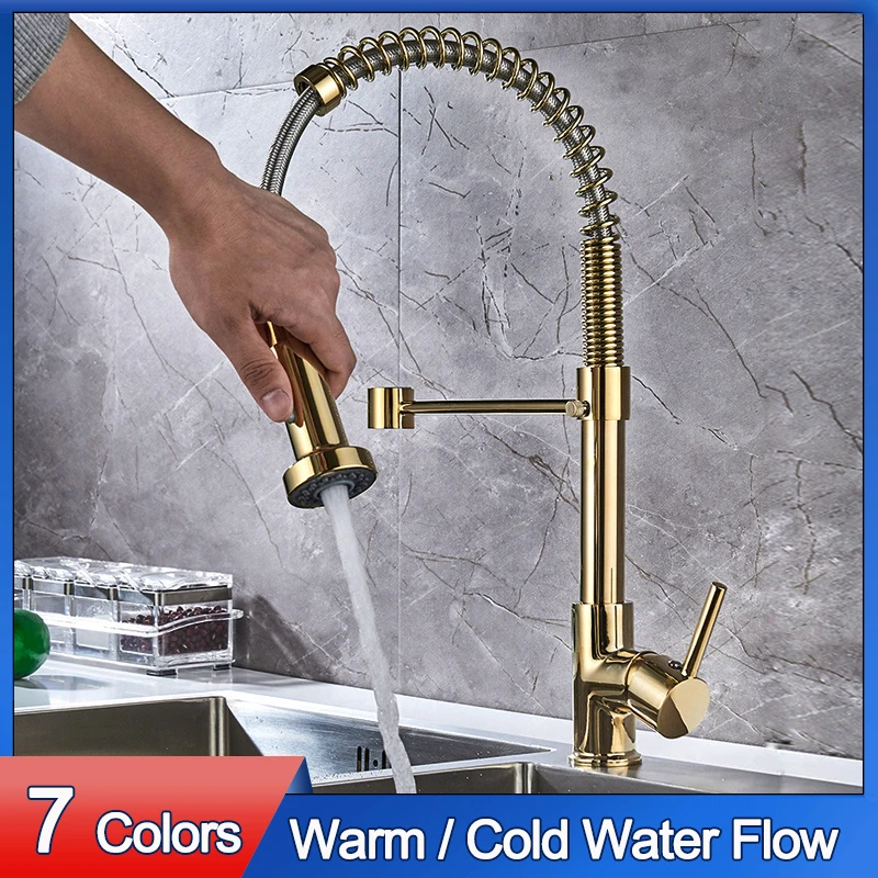 SUOSOK Pull Down Kitchen Faucet,  Water Sprayer 2 Mode Single Handle Pull Out Spring Kitchen Sink Faucet Warm and Cold Water