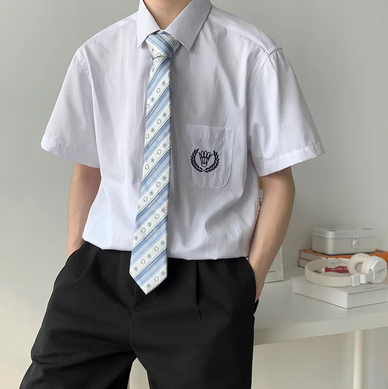 

Japanese Student Men School Jk DK Uniform Top Middle High School Uniforms Short Sleeve White Cotton Shirt 2 Piece Tie + Top