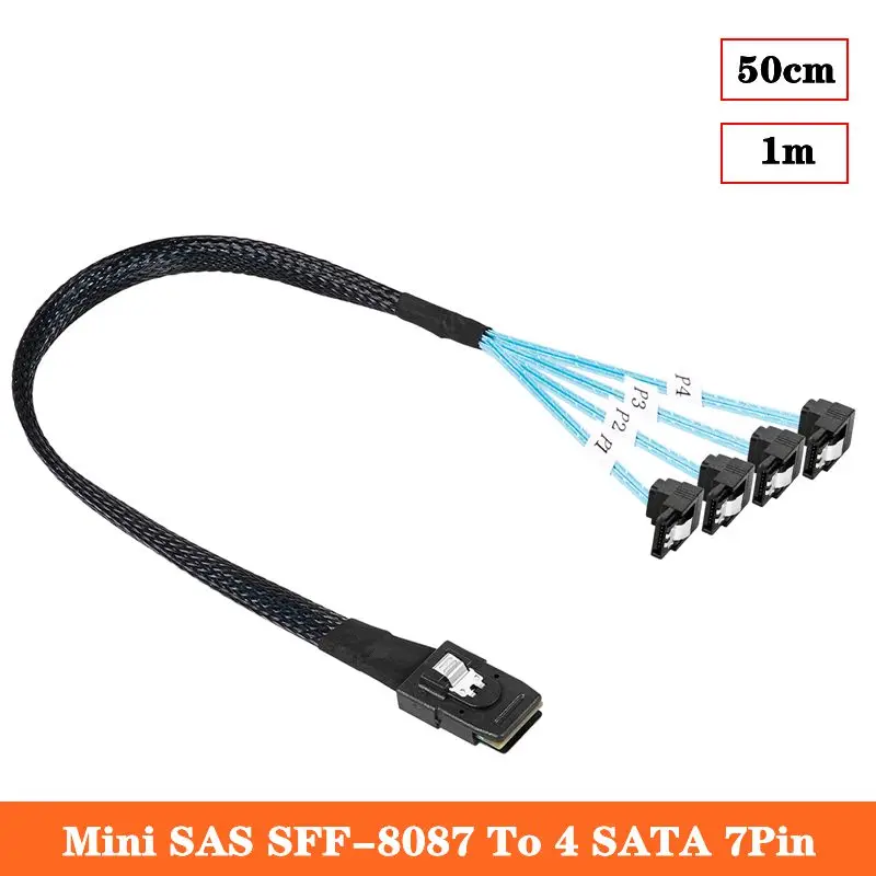 

Кабель для передачи данных Mini SAS SFF-8087 To 4 SATA 7Pin 6 Гбит/с