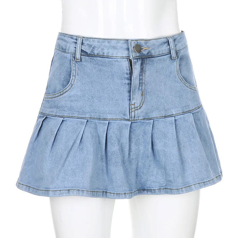 jean skirt Y2K Denim Pleated Skirts Mini Casual Woman Summer Fashion Korean Style High Waist Skirt with Lined Ruffles Jeans Shorts Skirts skorts for women