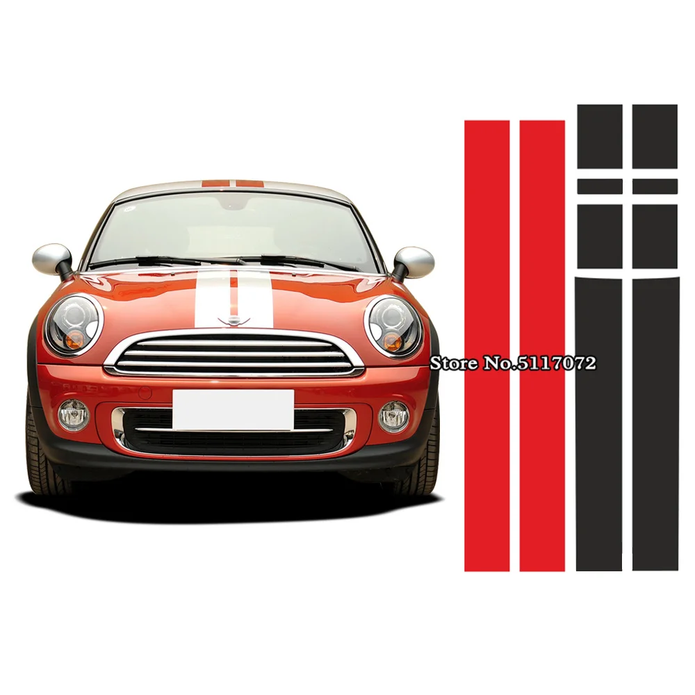 

Car Hood Bonnet Roof Rear Stripes Sticker Body Decal for Mini Cooper Coupe r56 r57 r58 r59 John Cooper Works JCW Roadster Cabrio