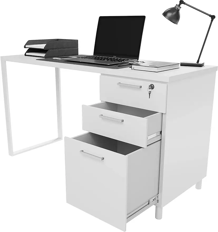 

Milano Home Office Desk - 47 Inch White/White Home Office Desk with Drawers - Modern Computer Desk with Storage, Detachable & Lo