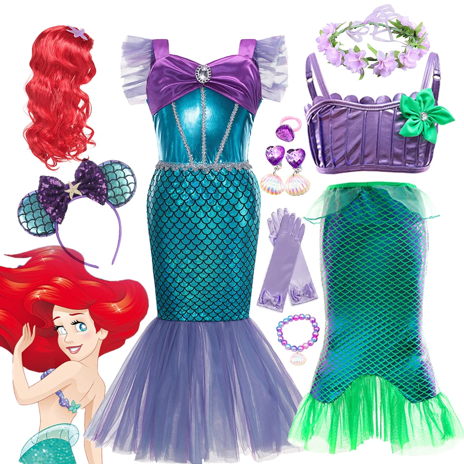 MetCuento Jasmine Little Mermaid Ariel Costume Kids Girls Toddlers Princess Dress Up Fancy Party Cosplay Birthday Outfits