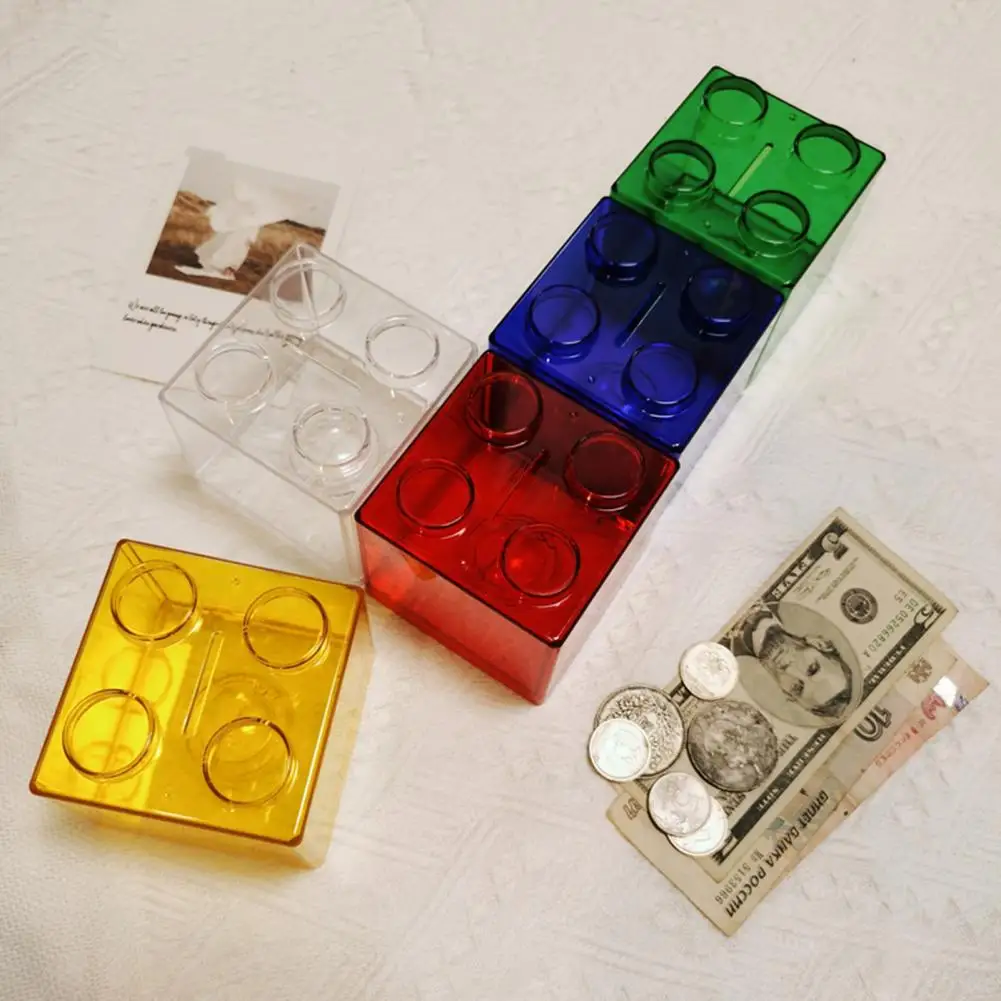 Convenient Money Box Kids Building Block Design Money Saving Box Transparent Easy to Use Piggy Bank for Household 5