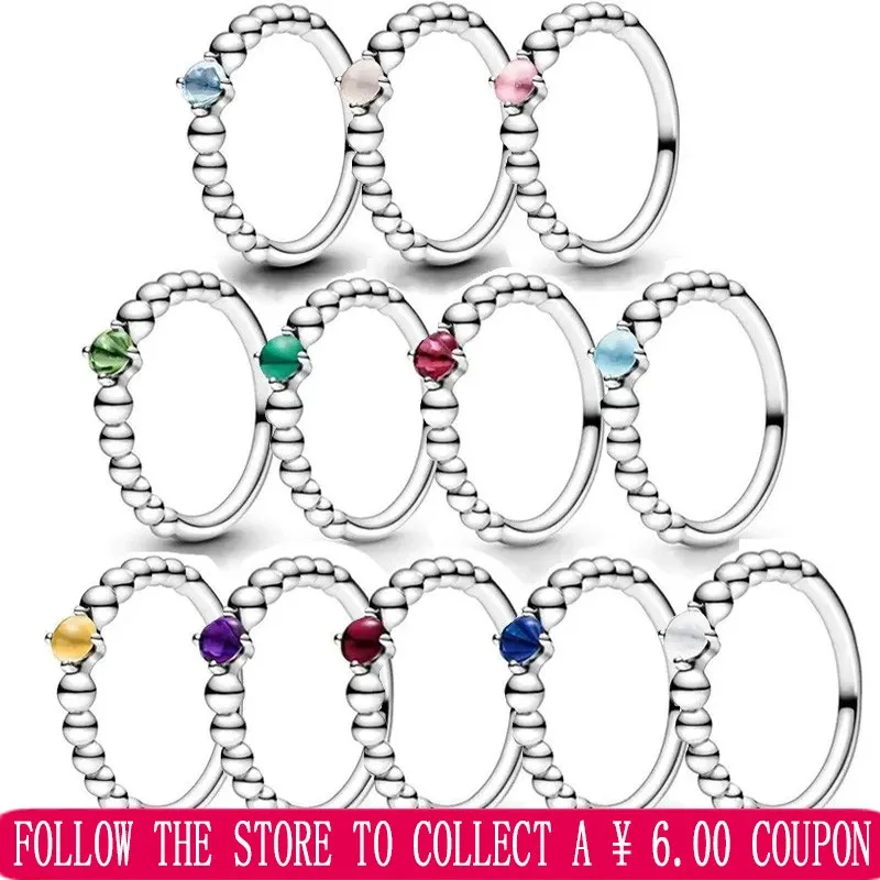 New 925 Silver Original Logo Multicolor Beaded Ring with Minimalist and Unique Design as a Gift for Girlfriend's Birthday Stone security tamper evident warranty void original genuine authentic hologram labels stickers w unique sequential numbering 1000pcs