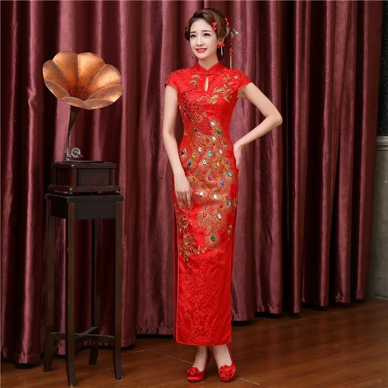 2018 nový večírek cheongsam orientální šaty starobylý Čínské styl ženy elegantní qipao sexy dlouhé róba vestido rozměr S-XXL