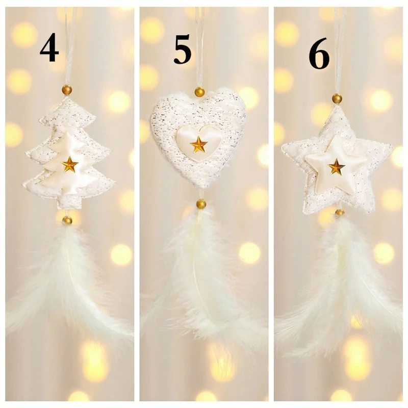 Creative Christmas Decorations Ornaments White Feather Star Heart Christmas Tree Hanging Pendants Christmas Decorations For Home