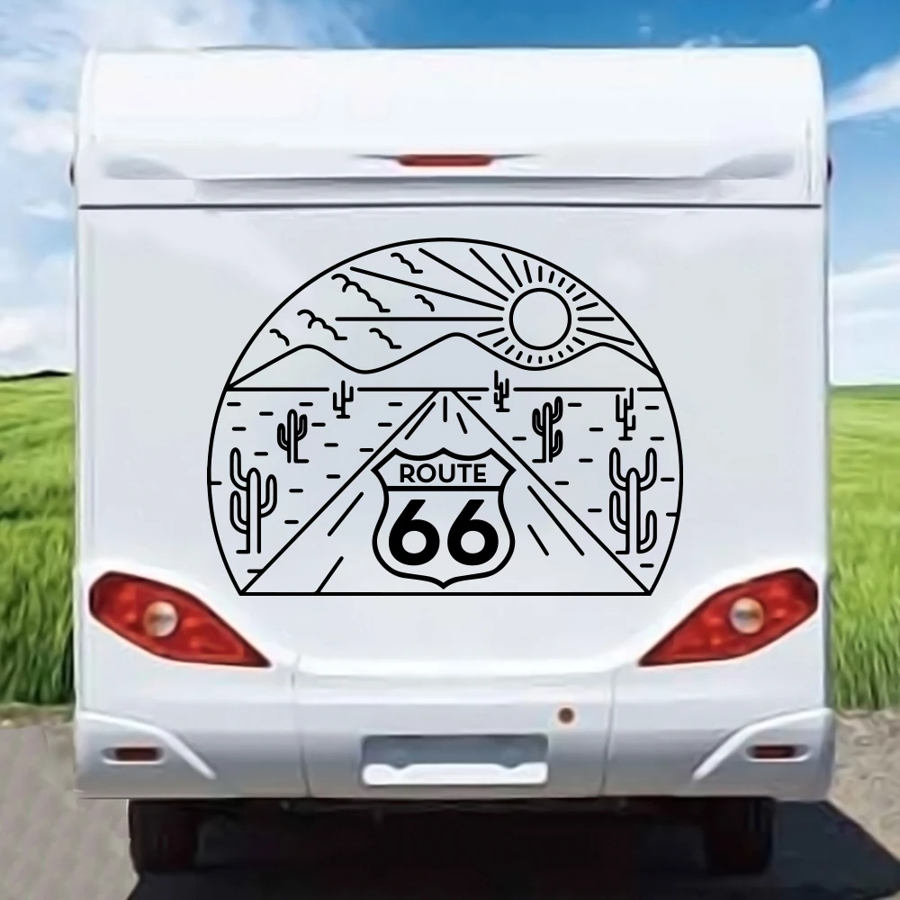 

Modern Route 66 Road Trip Camping Rv Car Sticker Adventure Travel Explore Motorhome Skyline Caravan Truck Decal Vinyl Decor