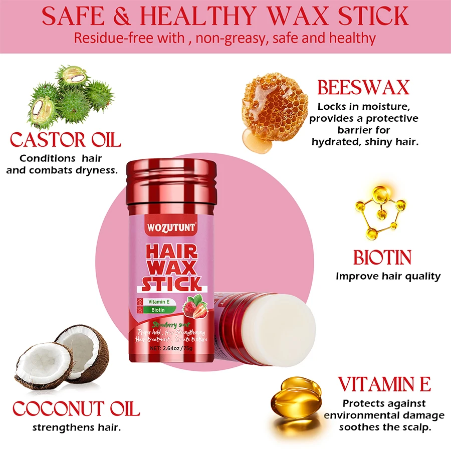 Natural Styling Wax Stick Non-greasy Hair Strengthening Pomade for All Type Frizzy Flyaway Hair Create Texture Solid Wax Product 6