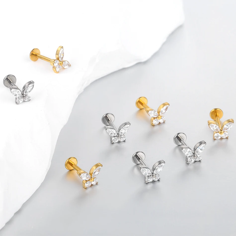 Piercing Jewelry Body Piercing Earrings Ear Piercing Jewelry Ear Studs Metal Jewelry Body Jewelry Titanium Ear Cartilage Stud Earrings Women Internal Thread Zircon Flower Ear Lobe Tragus Helix Lip Rings 16G 1Pc
