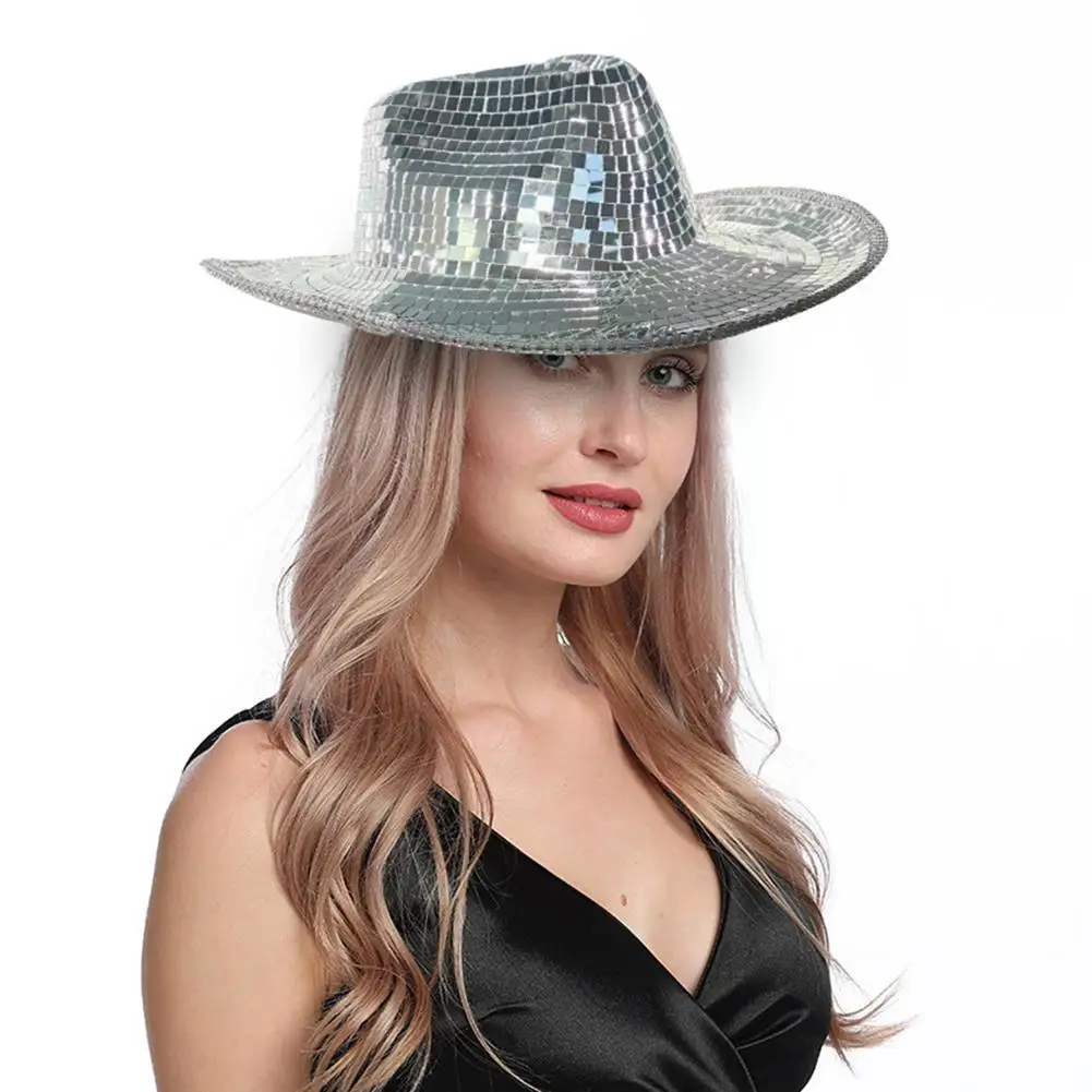 GlitterMirrorDiscoCowboyHatStunningDiscoBallHatsForDJGlitter