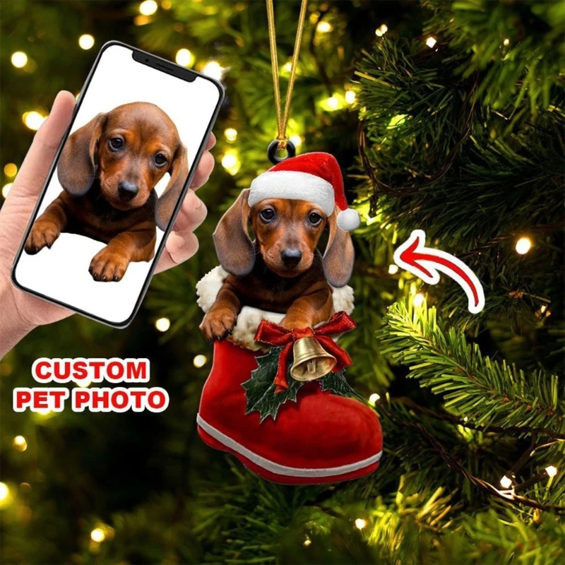 Festive Dog Sock Christmas Tree Pendant Decor Hanging Decoration Handmade Acrylic Ornaments Holiday Home Party