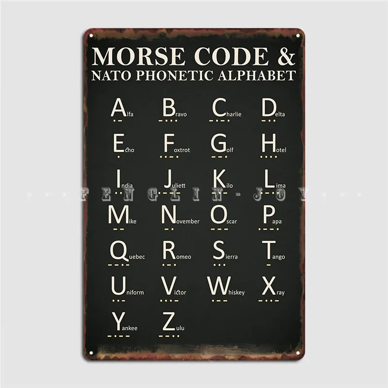 Codice Morse E Phonetic Alphabet Poster Targa In Metallo Cinema Garage Cave Pub Classic Painting Decor Tin Sign Poster