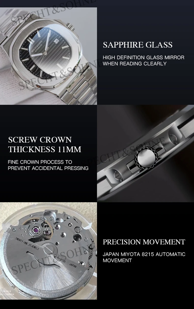 Luxury Brand Specht&Sohne Automatic Watch Men Sapphire Crystal 42mm Stainless Steel Case Japan Miyota 8215 Male Sports Watches