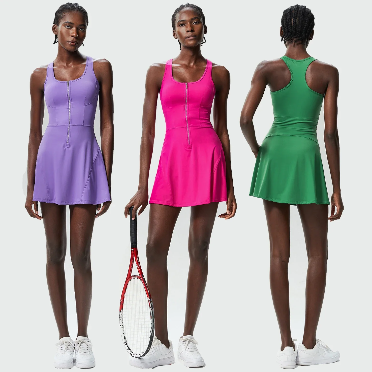 One Piece Tennis Dress Women Summer Solid Color Outdoor Running Skirt Breathable Quick Dry Jumpsuit Breathable Gym Clothes
