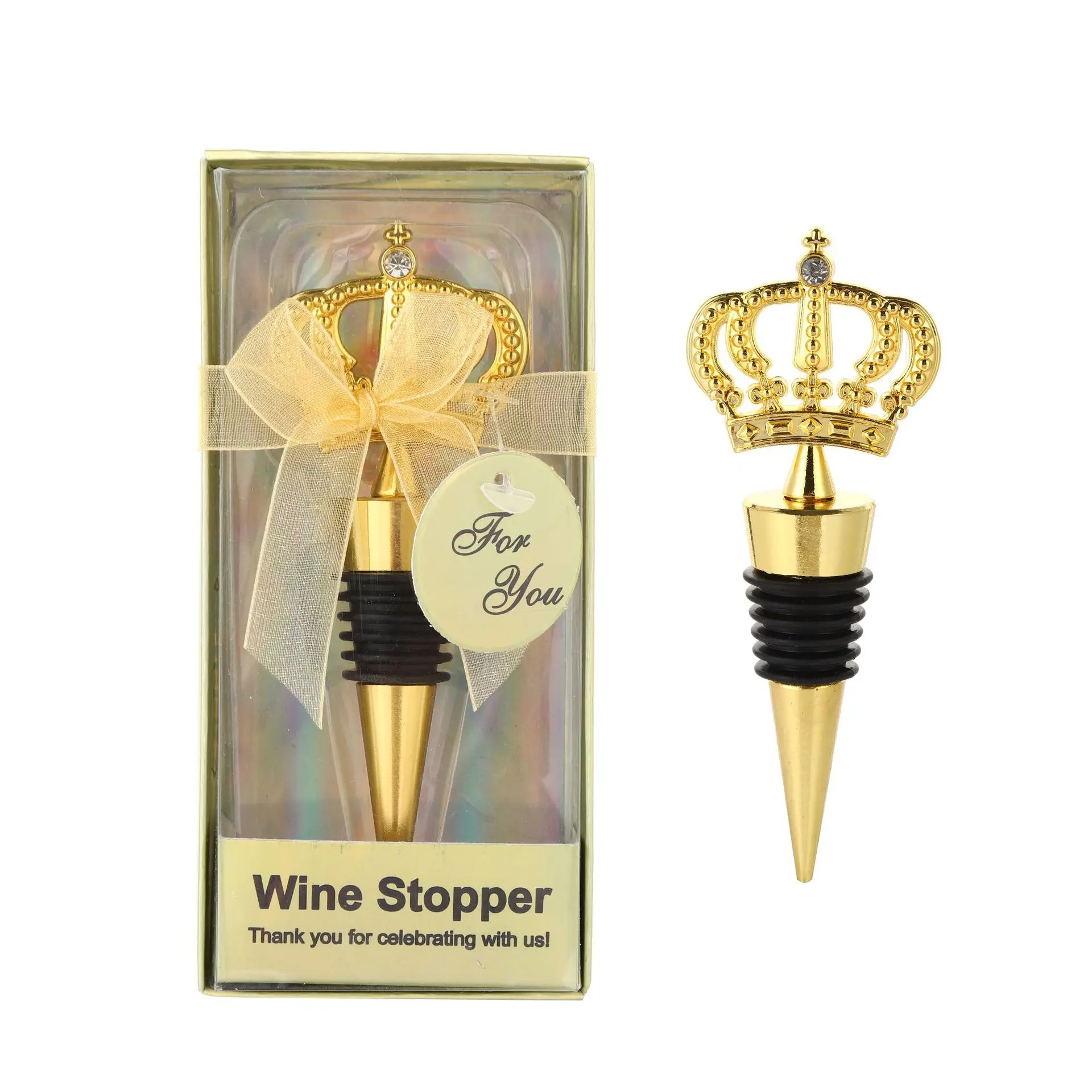 

(30 Pcs/lot) Gold Wedding decoration gifts of Crown Bottle Wine stoppers gifts for guests and Elegant Event Party souvenirs