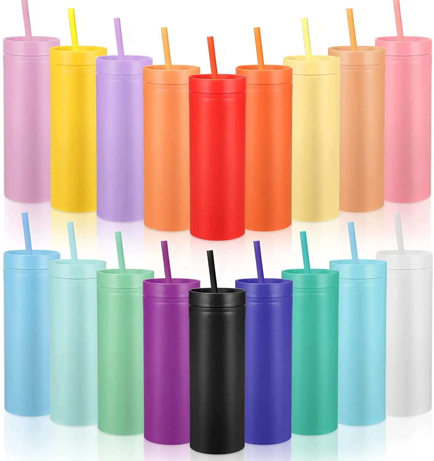 16oz Matte Tumblers With Lid and Straw Plastic Skinny Acrylic Tumbler