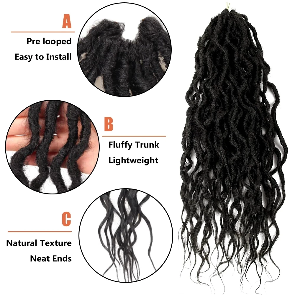 Sambraid  Faux Locs Crochet hair Wavy Goddess Locs Crochet Braids Curly Ends Synthetic Braiding Hair Extensions