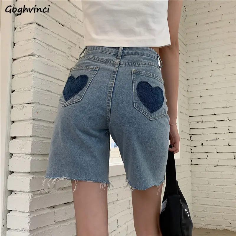 

Women Denim Shorts Retro Designer Heart Slender Harajuku Teenagers Hipster S-5XL Hot Girls High Waist Females Popular Young Ins