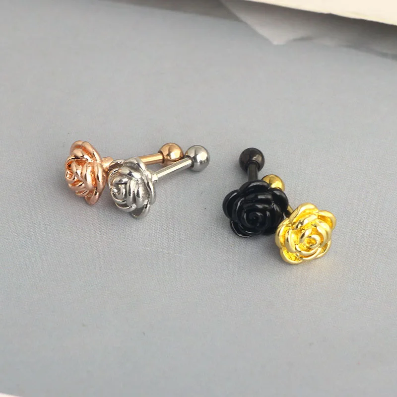 wholesales rose flower cartilage earrings helix barbell lip piercing stud stainless steel lip rings barbell daith jewelry