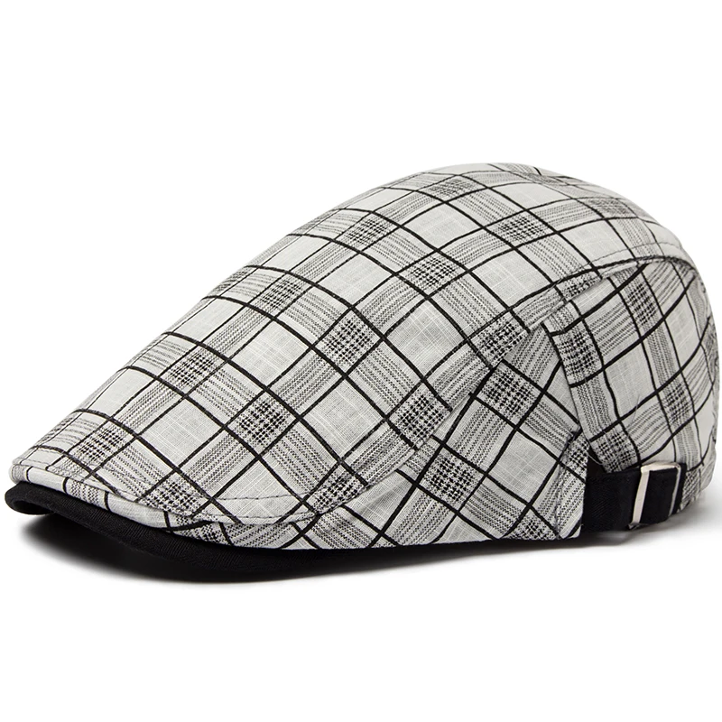 Beret Hat Woolen Beret CNTANG Summer Thin Beret Fashion Men Vintage Plaid Cotton Linen Visor Flat Caps For Women Berets Boina Casual Female