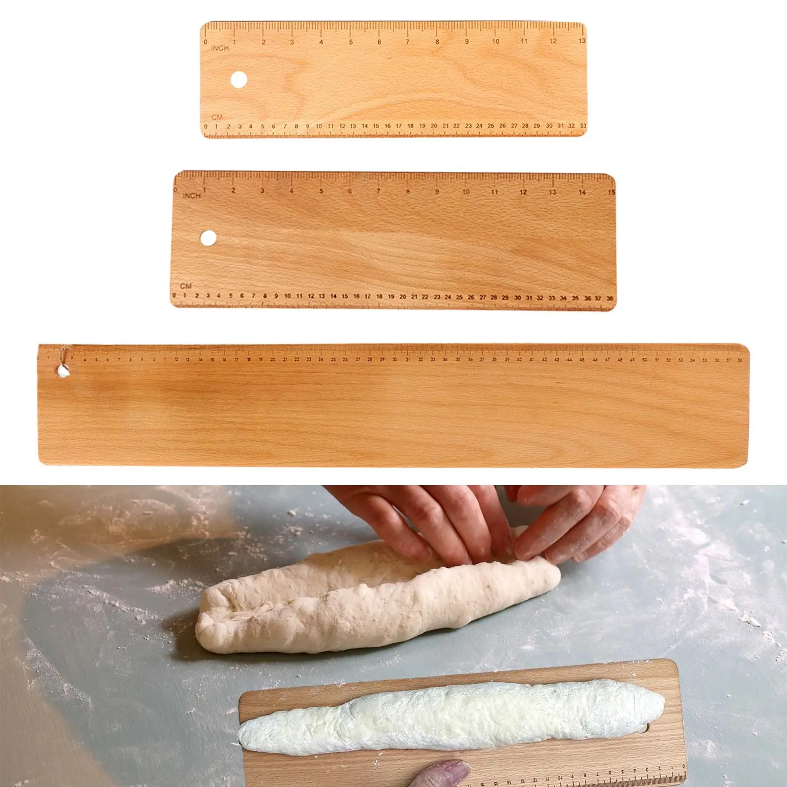 Baguette Flipping Board Bread Serving Tray with Scale Bakeware Portable Wooden Flipping Plate for Cookies Pizzas Pastries Pie