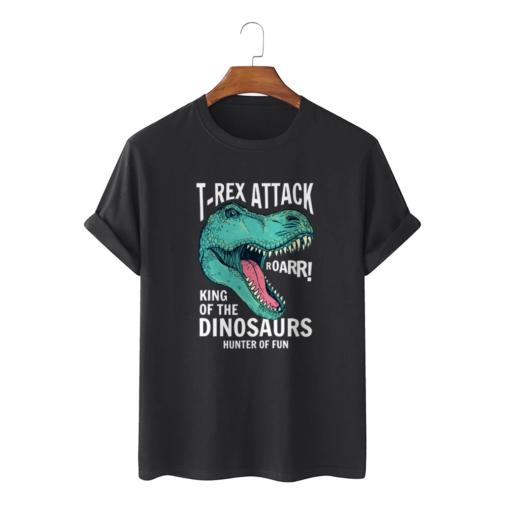

Cartoon Dinosaur Letter Print O-Neck Short Sleeve T-Shirts Men Cropped Leisure Lovely Ropa Mujer Character Pair Trending
