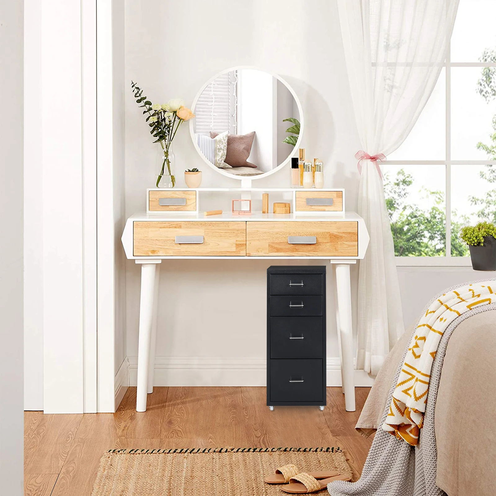 【Breeins】Vertical File Cabinet with Wheels Storage Shelf For Home Office