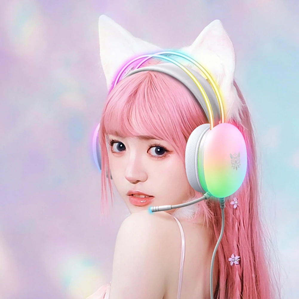 게이밍 헤드셋 오버이어 헤드폰(마이크 포함) PC 노트북용 LED 조명이 있는 유선 헤드폰
