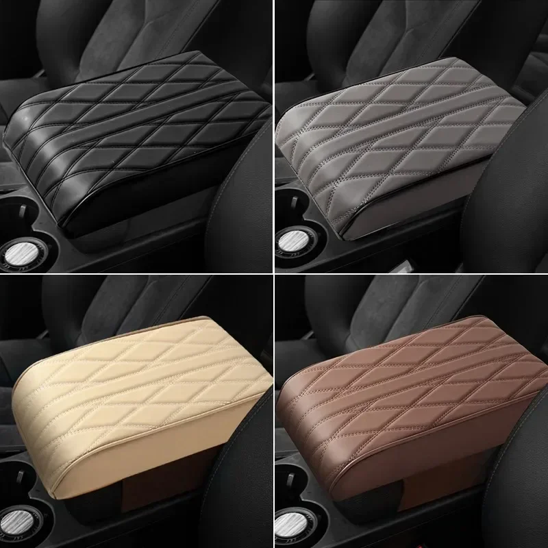 Wave Embroider PU Leather Car Armrest Mat Center Console Arm Rest Protection Cushion Auto Armrests Storage Box Cover Pad